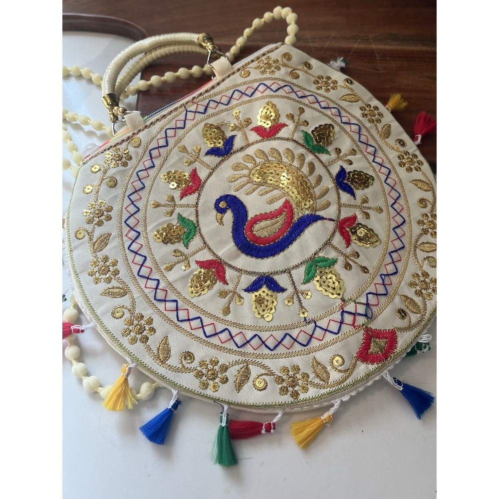 Handmade Embroidered Shoulder Bag Colorful Indian Crossbody Tassel Handbag - Picture 2 of 8